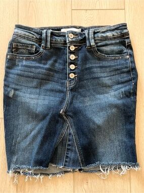 KanCan Denim Above The Knee Denim Skirt Stretch A Line Button Up SZ 11/29